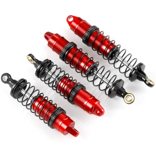 4Pcs Aluminum Front & Rear Shock Set RC Dampers，Red + Black | Upgrade Parts, For Losi 1/16 Mini-B, For Losi 1/18 Mini-T, RC Car Buggy - color: Red + Black
