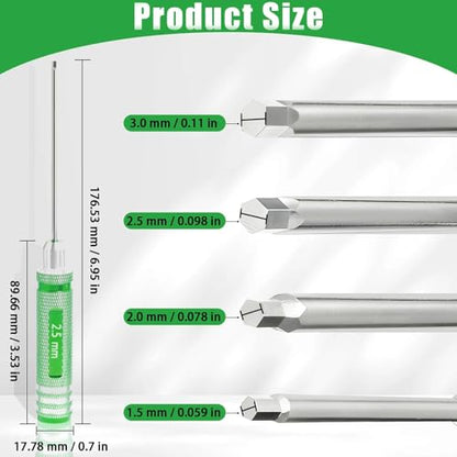 RC Hex Driver Set 1.5mm 2.0mm 2.5mm 3.0mm, Precision RC Screwdriver Tool Kit for SCX24 TRX4M TRX4 SCX10 Axial Traxxas ARRMA RC Crawler Cars - color: Green