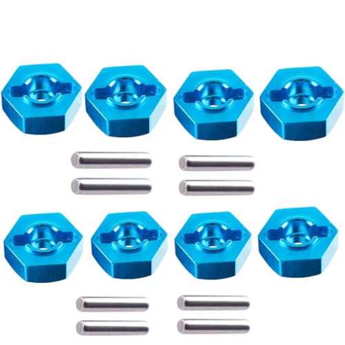 8pcs/Set Aluminum 12mm Wheel Hex Hubs Drive Adapter 5mm Thickness with 2x10mm pins for Redcat Axial HSP WLtoys Himoto Truck Model Car Upgrade Parts(Blue) - color: Blue