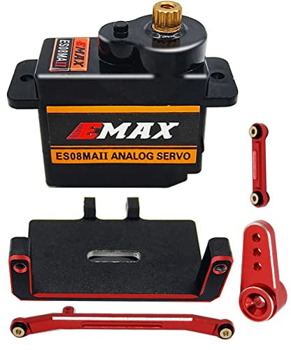 EMAX Steering Servo for SCX24 with Servo Mount and Horm Steering Link(Red) | ES08MAII Servo,SCX24 Steering Link Set,for 1/24 Rc Crawler Plane Airplane Robot,Powerful,Smooth,Quiet,Fast - size: Combo Pack 3