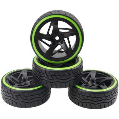 1/10 RC Drift Car Tires Hard Plastic Tyre & 12mm Hex Wheel Rims 5-Spoke Compatible with Traxxas 4-Tec 2.0 HSP Tamiya TT01 Kyosho HPI Redcat Racing MST 1/10 On-Road RC Drift Drifting Car