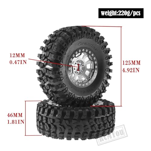 Rc 2.2 Inch Wheel Rims & Tires Wheels for 1/10 SCX10 SCX10 II 90046 SCX10 III AXI03007 TRX4 TRX6 D90 VS4-10 Gen8 MST CFX,RC Crawler Car 4pcs Aluminum RC 2.2 Beadlock Wheel,Silver - color: Silver - Scx10
