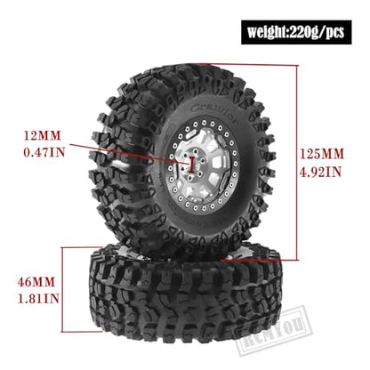 Rc 2.2 Inch Wheel Rims & Tires Wheels for 1/10 SCX10 SCX10 II 90046 SCX10 III AXI03007 TRX4 TRX6 D90 VS4-10 Gen8 MST CFX,RC Crawler Car 4pcs Aluminum RC 2.2 Beadlock Wheel,Silver - color: Silver - Scx10