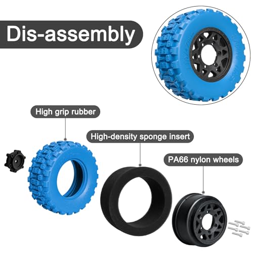 LRFHL 1/10 RC Short Course Truck Tires with 12mm 14mm 17mm Hex, 4PCS | Pre-Glued, RC Off-Road Short Truck Tires, for 1/8 1/10 Arrma Senton Traxxas Slash 2WD Axial Losi Redcat - color: Blue Tires+ Black Wheels