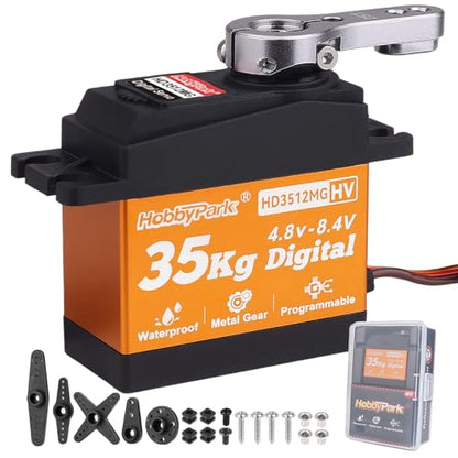 HobbyPark Waterproof 35kg High Torque Servo Motor Metal Gear Digital Servo Stainless Steel Gear Arduino Servo for RC Crawler RC Car RC Truck Buggy Airplane HV Programmable Control Angle 180°