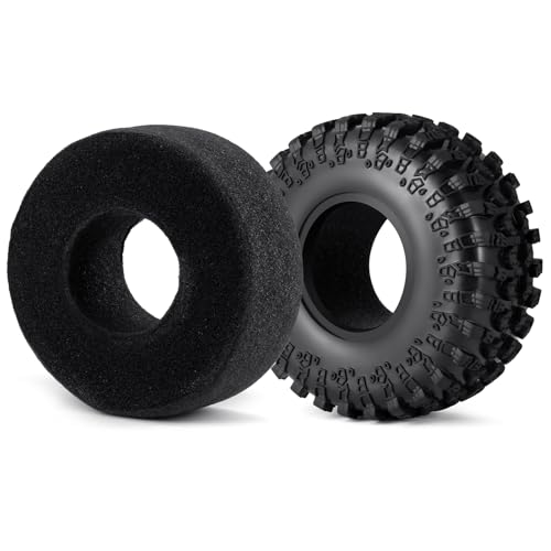 4Pcs 2.2" Crawler Mud Tires with Foam Inserts Snow Wheel Tyres OD 130mm Super Soft Rubber Tyres Compatible with Axial SCX10 90047 D90 D110 Tamiya CC01 TRX4 Gen8 1/10 RC Crawler Car Upgrades