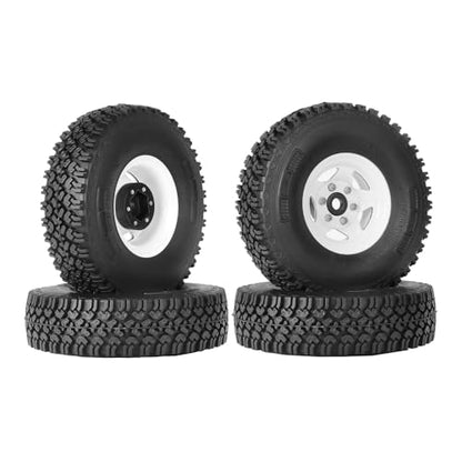 4PCS 1.55 Inch Beadlock Metal Wheel Rim and Rubber Tires Set for 1/10 RC Rock Crawler Car for Axial AX90069 D90 TF2 Tamiya CC01 LC70(90mm-5Spokes White) - color: 90mm-5spokes White