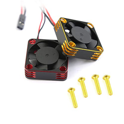 Lifehead 28000RPM Motor and ESC Cooling Fan Cooler RC Aluminum Cooling Fan for RC car 1/8 1/10 1/12 Scale 540 550 and Other Brushed/brushless Motors (red + Gold) 25 * 25mm - color: Red (25*25*10mm)