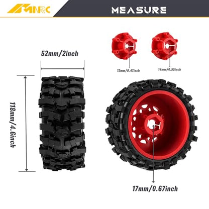 Plastic RC Short Course Truck Wheels and Rubber Tires & 12MM 14MM 17MM Hex Kit for 1/10 Arrma Senton Slash 4×4 2WD for Axial Losi Series Upgrade Part Red - color: Red