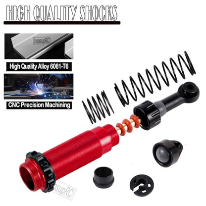Front Rear Assembled Full Metal Shocks Upgrades Part for 1/10 Slash/Stampede/Rustler/Bandit VXL 4X4 2WD,Full Aluminum Big Bore RC Shocks Absorber Damper,4PCS Red - color: 4pcs/red