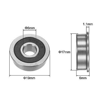 uxcell F606-2RS Flanged Ball Bearing 6x17x6mm Double Sealed Chrome Steel Flange Bearings, 10pcs - size: F606-2RS