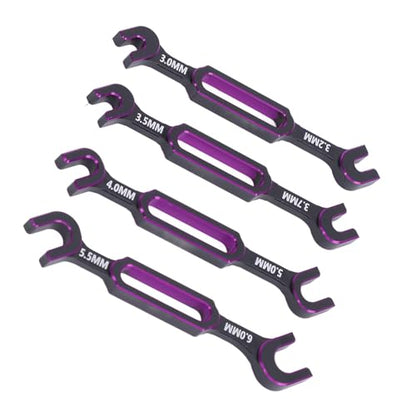 4PCS RC Wrench, Premium Aluminum Alloy Turnbuckle Nut Ball Joint Remover Tool with 3.0 3.2 .5 .7 4.0 5.0 6.0mm Sizes, for RC Car Boat Drone Crawler Truck DIY (Purple) - color: Purple