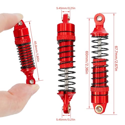 1/18 RC Aluminum Shock Absorbers Set 67mm, Pre-Assembled Suspension Damper Kit for RC Cars, Front Rear Upgrade Parts, 4PCS (Red) - color: Red