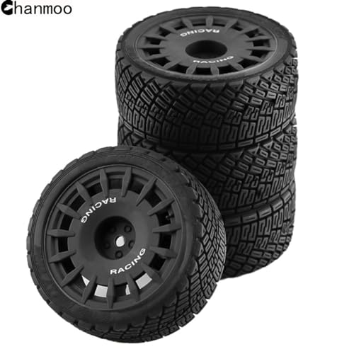 1/10 RC Rally Car Tires On Road Tyres 12mm Hex Plastic Wheels Rims Compatible with 1/10 Scale Racing Car Tamiya TT01 TT02 XV01 TA06 PTG2 HPI KYOSHO HSP RC On-Road Car 4PCS (Black) - color: Black