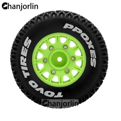 1/10 1/8 RC Short Course Truck Tires OD 112mm and Wheels 12mm 14mm 17mm Hex for 1:8 1:10 Scale Off Road Truck Car Traxxas Slash 2WD 4×4 Axial Losi Redcat Rc4wd Arrma Senton 4PCS (Green) - color: Green