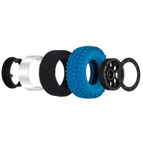 GOUPRC 1.3" Wheel Tires Set, Aluminum Beadlock Rim Swamp Claw Mud Terrain Rock Tread Pattern Tires for SCX24 TRX4M 1/18 1/24 Upgrade RC Crawler Truck Car - style: Rock Pattern Black
