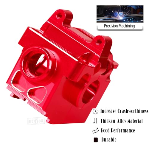 Transmission Case Gearbox Upgrades Part for 1/10 Slash/Stampede/Hoss/Rustler VXL 4X4,Aluminum Front Rear Transmission Case Gearbox Hops Ups,Red - color: Red - Upgrades
