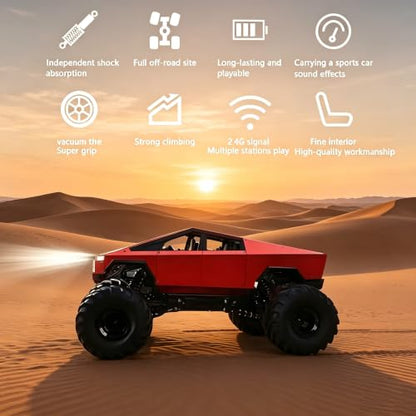 1/8 Scale Large Remote Control Cyber Pickup Truck, 4WD Off-Road RC Monster Truck, 2.4Ghz All-Terrain Climbing Car with Sound & Light Effects, Alloy Body, Ideal Gift for Kids Age 6+ - color: 1/8 Truck