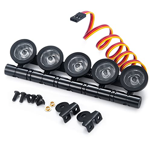 RC Car LED Lights Roof Light Bar Kit Headlight Spotlight 5 LEDs Body Shell Roof Lights for 1/10 TRX4 D90 SCX10 90046 CC01 Wraith RC Rock Crawler Car Upgrades (White) - color: White
