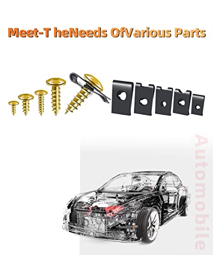 170PCS U-Clip Screw Kit,Car U Clip with Screw,Auto Car U Nuts with Self Tapping Screw Spire U Clips Car Fastener Clips Set,Car Interior Assortment Kit for for Dash Door Panel Interior Trim Panels