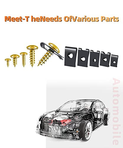 170PCS U-Clip Screw Kit,Car U Clip with Screw,Auto Car U Nuts with Self Tapping Screw Spire U Clips Car Fastener Clips Set,Car Interior Assortment Kit for for Dash Door Panel Interior Trim Panels