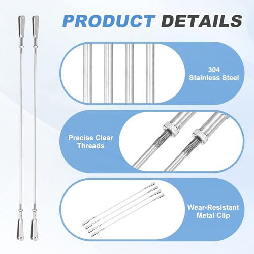 MECCANIXITY 4 Pcs Metal Clip Pushrod Connector Linkage, 304 Stainless Steel M2 Threaded Rod with Metal Clip for RC Plane Fixed Wing Aircraft DIY Models Parts, 182mm/7.17" - size: M2 x 182mm