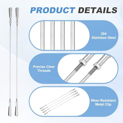 MECCANIXITY 4 Pcs Metal Clip Pushrod Connector Linkage, 304 Stainless Steel M2 Threaded Rod with Metal Clip for RC Plane Fixed Wing Aircraft DIY Models Parts, 182mm/7.17" - size: M2 x 182mm
