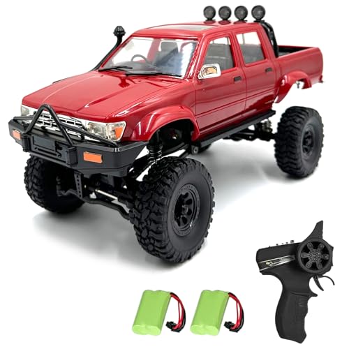 RC Rock Crawler WPL C64-1 RC Truck, 1:16 Scale 2.4GHz Remote Control Truck, 4WD All Terrain Off-Road RC Crawler with LED Lights and 2 Rechargeble Batteries for Adults (Red) - color: Red