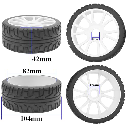 ShareGoo 1/8 RC Buggy Off Road Tires and Wheels Rim 17mm Drive Hex Compatible with Arrma Typhon Kyosho Losi VRX Redcat Tamiya HPI 1/8 RC Off Road Buggy (White) - color: White