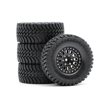 1.3” Brass Beadlock Wheels & All-Terrain Tires Set for 1/18 1/24 RC Crawler TRX4M, Axial SCX24 / AX24, Redcat Ascent-18, FMS FCX24, -5.40mm Offset, 7mm Hex, 4 pcs, Matte Black - color: Matte-black