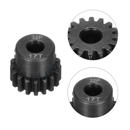 32P Steel Pinion Gear Set 17T for 5mm Shaft Hardened Steel Pinion Gear with Shaft Coupler Connector for RC Motor - style: 17T