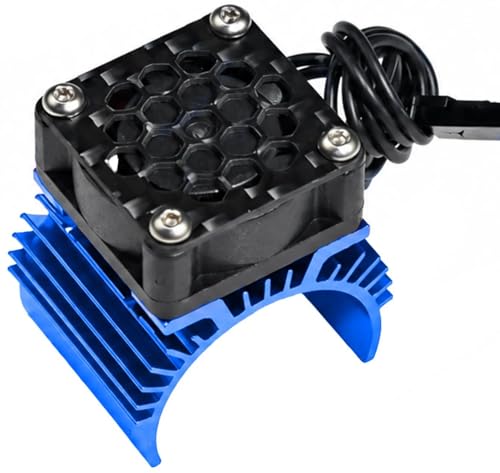 26mm 380 RC Motor Cooling Fan Heatsink Cooling Fan with JST Plug, 28000RPM High Speed Aluminum Alloy 380 390 Motors Heat Sink Cooler with Carbon Fiber Top Plate for 1/16 1/18 RC Car Blue - color: Blue, size: Single Fan