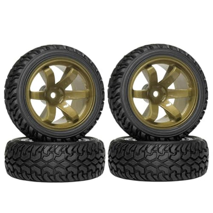4PCS 75mm Rubber Tires and 6Spokes Plastic Wheel Rims Tyre for 1/10 RC On-Road Drift Racing Car 1:14 1:16 Rally Car for Tamiya Kyosho HPI HSP TT02 Upgrades Parts (Gold) - color: Gold