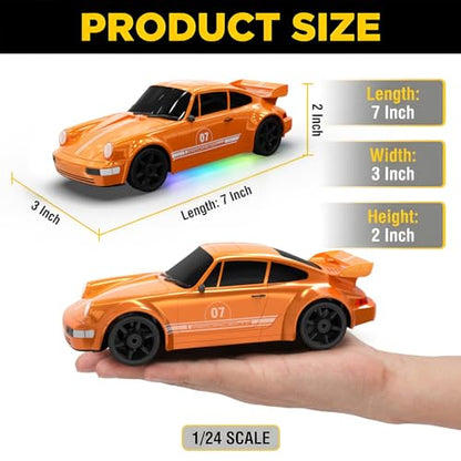 RC Drift Car 1:24 Remote Control Car 4WD 15KM/H High Speed Racing Sport Car with LED Lights RC Cars Toy for Kids Boys Girls Adults Gifts Birthday Christmas - color: Orange