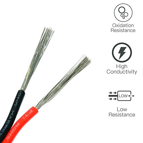 TUOFENG 22 AWG 2 Conductor Wire, 100 ft Red Black PVC Cable for LED - size: 22 AWG 2 Parallel PVC Wire 100ft
