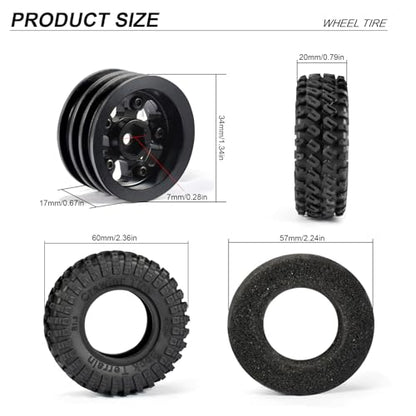 1.3" RC Crawler Tires & Aluminum Beadlock Wheels Rock Terrain Rubber Tires for 1/18 TRX4M, 1/24 SCX24 & Upgraded RC Rock Crawler