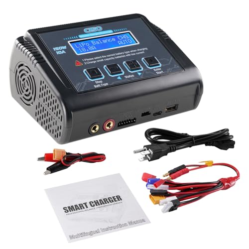 Lipo Battery Charger, 1-6S Balance Charger Discharge 150W 10A AC/DC for Li-Po Li-Hv Ion Fe NiMH NiCd Pb Hobby Batteries With Deans/Tamiya/JST/EC3/HiTec Connectors Cable Power Supply