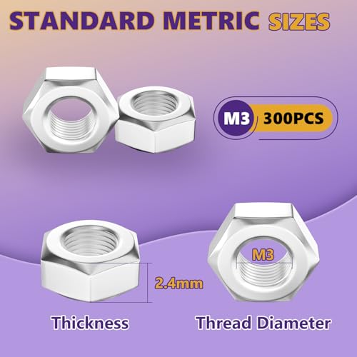300Pcs M3-0.5mm Hex Nut Set 304 Stainless Steel | Rust Resistant, For Machinery, Automotive & DIY Projects, Storage Case Included. - size: 300Pcs-M3