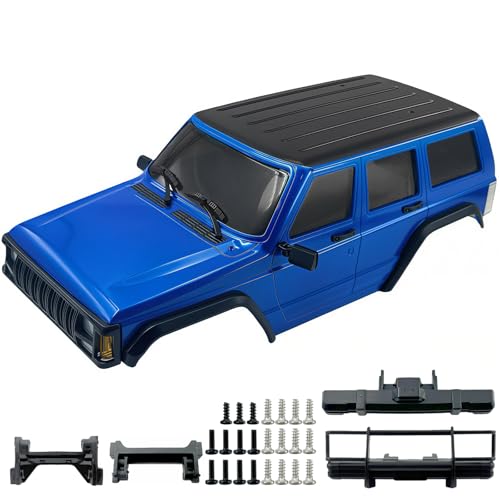 6.10in Wheelbase ABS Hardtop Cherokee Body for TRX4M Bronco Defender Chassis, 1/18 RC Crawler Body Shell with Front & Rear Bumpers (Blue) - color: Blue