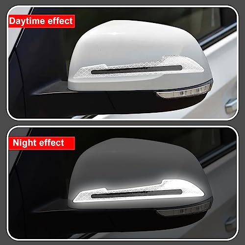 12-Piece Reflective Car Stickers Set - Rearview Mirror, Side and Door Handle Stickers - 3D Carbon Fiber, Anti-Scratch, Protective Films (White) - color: white