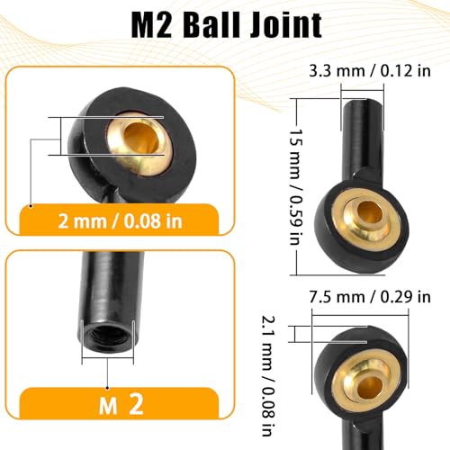 10PCS M2 Tie Rod End Ball Joint Aluminum Ball Head Holder 2mm Steering Linkage Head Joint 15mm Upgrade Parts Compatible with HSP Tamiya Mini 4WD RC Car Truck Crawler/Boat/Airplane Models - color: Black