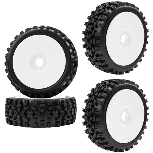 ShareGoo RC Hobby OD 4.72" 1/8 Scale RC Buggy Wheels & Rubber Tires 17mm Hex Rims Compatible with Arrma Typhon 3S 6S Kyosho Losi 8IGHT Traxxas Redcat HSP HPI 1/8 Scale Off Road Car Buggy (White) - color: White