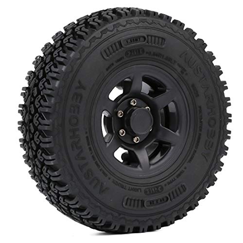 4PCS/Set RC Car 1.55 Inch Beadlock Plastic Wheel Rim Rubber Tires Compatible with 1/10 RC Crawler Car Axial AX90069 D90 TF2 Tamiya CC01 LC70 (Black) - color: Black