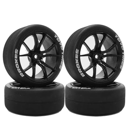 1/10 RC Drift Tires and Street Wheels 12mm Hex Rubber Rally Racing Tyres OD 2.56" for 1:10 On Road Touring Car Tamiya TT01 TT02 XV01 HPI KYOSHO HSP PTG2 Traxxas TA06 A959 PTG2 4PCS (Black)