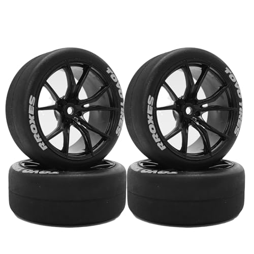1/10 RC Drift Tires and Street Wheels 12mm Hex Rubber Rally Racing Tyres OD 2.56" for 1:10 On Road Touring Car Tamiya TT01 TT02 XV01 HPI KYOSHO HSP PTG2 Traxxas TA06 A959 PTG2 4PCS (Black)