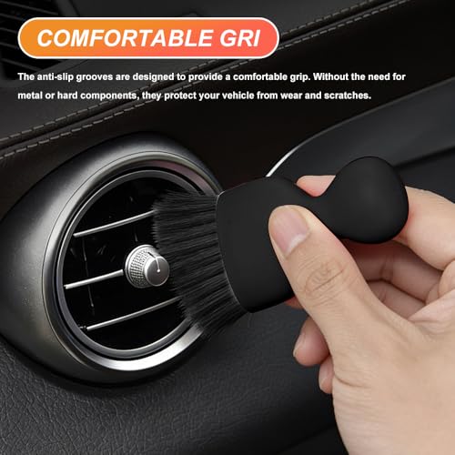 Car Interior Detailing Brush, Soft Bristle Car Interior Cleaning Tool, Auto Air Conditioning Outlet Cleaning Brush, Dusting Brush for Panel Air Vent Dashboard Leather (Black) - color: Black