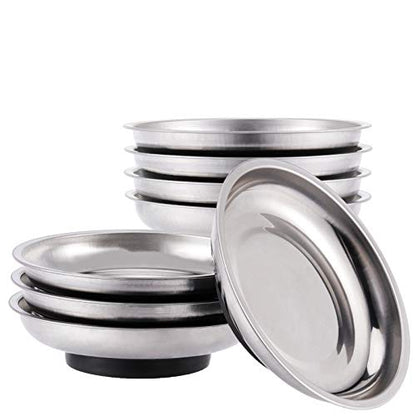 8 PCS Magnetic Bowls 6 Inches, Magnetic Trays Set Round, Stainless Steel Magnetic Parts Tray Set for Bolts, Pins, Screws, Nuts, Small Parts Tools Organization for Workshop, Garage, Craft Room