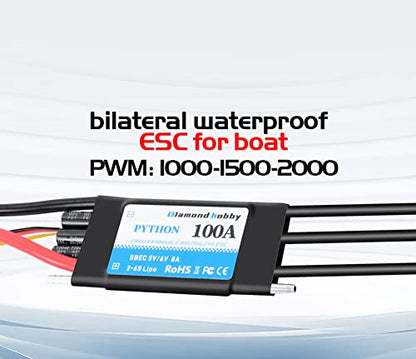 DH 100A 2-6S Waterproof Brushless ESC Electronic Speed Controller with 5V/6V 8A BEC and XT90 4.0mm Banana Head Connector for Model Ship RC Boat - size: 100A