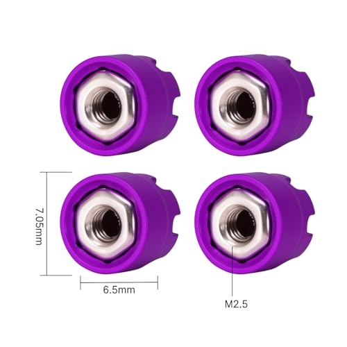INJORA M2.5 Wheel Lock Nuts with Aluminum Cap for 1/18 RC Crawlers Upgrade(Purple) - color: Purple