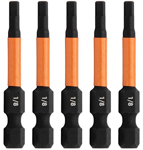 5pc 1/8 Hex Bit Set 2 Inch S2 Steel Impact Allen Wrench Screwdriver Bits | Precision machined hex tip for machinery & furniture assembly. Extended 2" reach for quick-release 1/4" hex chucks. - size: 1/8"